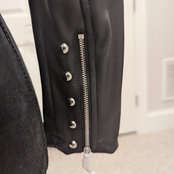Studded Tulip Print Vegan Black Leather BEBE Jacket XXS - Picture 4 of 12